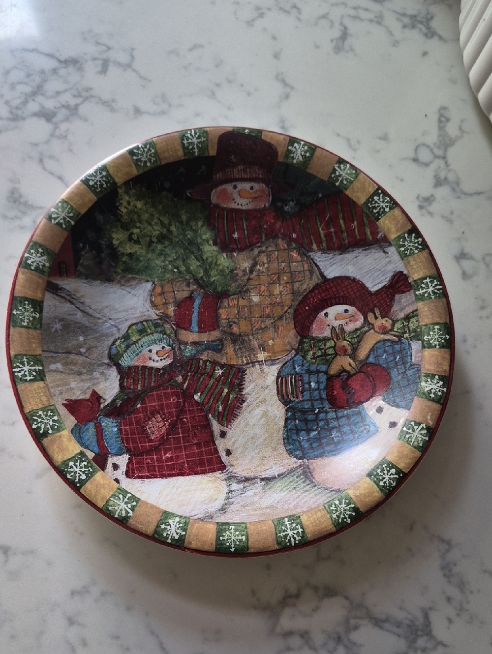 Susan Winget CIC Festive Snowman Holiday Dinnerware Plate - Red, Green, Blue